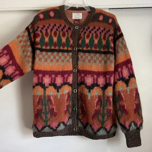 Susan Bristol Sweater VTG Hand Knit Button Cardigan Size M Burnt Orange Brown - Picture 7 of 16